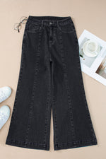 Load image into Gallery viewer, Dark Blue Plain Seam Detail Flared Bottom Ankle Length Jeans