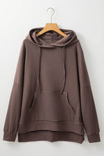 Load image into Gallery viewer, Gray Waffle Knit Fleece Lined High Low Oversized Hoodie - Fashion Queen