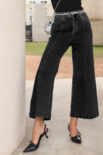 Load image into Gallery viewer, Dark Blue Plain Seam Detail Flared Bottom Ankle Length Jeans - Fashion Queen -  26