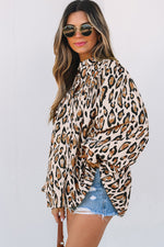 Load image into Gallery viewer, Rose Red Oversized Leopard Print Balloon Sleeve Casual Shirt