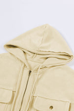 Load image into Gallery viewer, Black Flap Pocket Drawstring Hood Zip Up Jacket - Fashion Queen