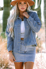 Load image into Gallery viewer, Light Blue Washed Oversize Pocketed Denim Jacket - Fashion Queen