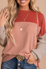 Load image into Gallery viewer, Multicolor Color Block Long Sleeve Ribbed Loose Top