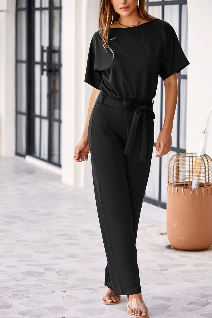 Blue Belted Wide Leg Jumpsuit