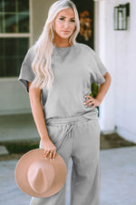Load image into Gallery viewer, Black Textured Loose Fit T Shirt and Drawstring Pants Set - Fashion Queen