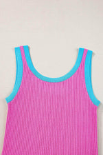 Load image into Gallery viewer, Fiery Red Colorblock Edge Ribbed Knit U Neck Tank Top - Fashion Queen