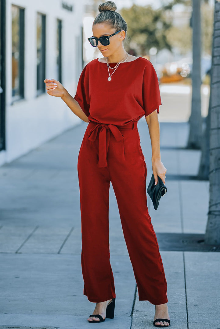 Blue Belted Wide Leg Jumpsuit