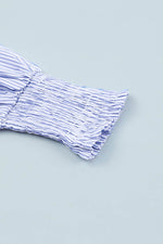 Load image into Gallery viewer, Pink Smocked Cuffed Striped Boyfriend Shirt with Pocket - Fashion Queen