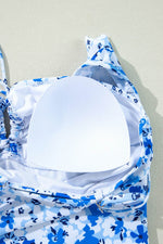 Load image into Gallery viewer, Blue Floral Ruffled Strap Lace-up Hollow Out One Piece Swimsuit - Fashion Queen