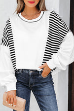 Load image into Gallery viewer, White Stripe Colorblock Patchwork Contrast Stitching Oversize Sweatshirt