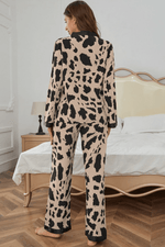 Load image into Gallery viewer, Khaki Cheetah Contrast Trim Loose Fit Two Piece Sleepwear - Fashion Queen - 2