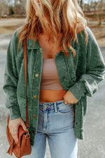 Load image into Gallery viewer, Gray Vintage Washed Flap Pocket Button Shacket - Fashion Queen