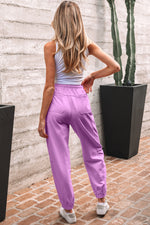 Load image into Gallery viewer, Lilac Drawstring Waist Patchwork Solid Color Jogger Pants
