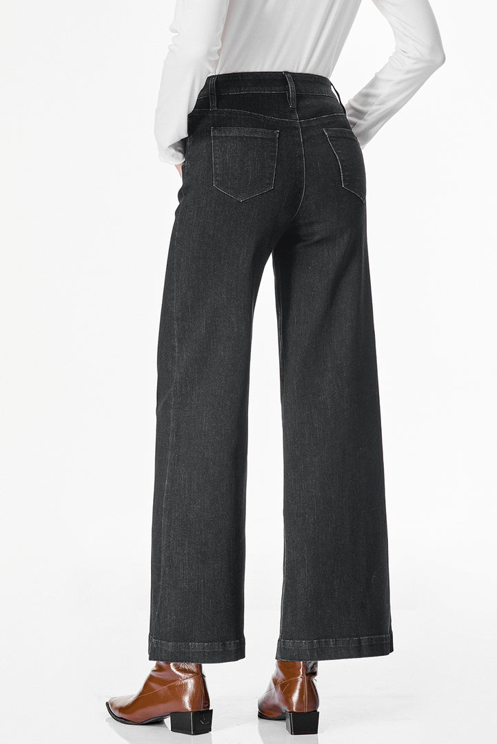 Dark Blue Plain Seam Detail Flared Bottom Ankle Length Jeans