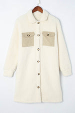 Load image into Gallery viewer, Blue Contrast Flap Pocket Single Breasted Teddy Coat - Fashion Queen