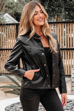 Load image into Gallery viewer, Black Faux Leather Buttoned Front Boxy Jacket