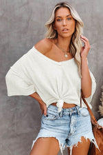 Load image into Gallery viewer, Black Waffle Knit Drop Shoulder Loose Top - Fashion Queen