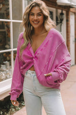 Load image into Gallery viewer, Khaki Exposed Seam Twist Open Back Oversized Sweatshirt - Fashion Queen