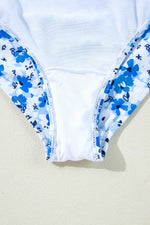Load image into Gallery viewer, Blue Floral Ruffled Strap Lace-up Hollow Out One Piece Swimsuit - Fashion Queen