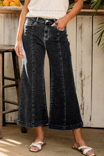 Load image into Gallery viewer, Dark Blue Plain Seam Detail Flared Bottom Ankle Length Jeans