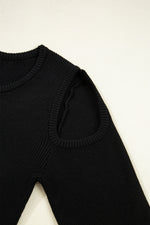 Load image into Gallery viewer, Black Ribbed Knit Cold Shoulder Sweater - Fashion Queen - 9