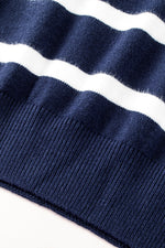 Load image into Gallery viewer, Blue Striped O-ring Zip Collared Loose Sweater Mini Dress - Fashion Queen - 20