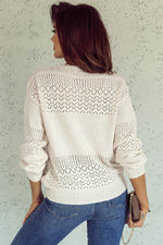 Load image into Gallery viewer, Black Eyelet Pattern Detail V Neck Drop Shoulder Sweater - Fashion Queen