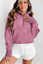 Load image into Gallery viewer, Bonbon Fleece Lined Zip Up Stand Collar Thumbhole Sleeve Sweatshirt - Fashion Queen