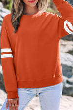 Load image into Gallery viewer, Fiery Red Varsity Striped Detail Drop Shoulder Oversized Sweatshirt