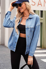 Load image into Gallery viewer, Light Blue Washed Oversize Pocketed Denim Jacket - Fashion Queen