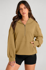 Load image into Gallery viewer, Light Grey Solid Kangaroo Pocket Half Zipper Oversized Hoodie - Fashion Queen