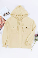 Load image into Gallery viewer, Black Flap Pocket Drawstring Hood Zip Up Jacket - Fashion Queen
