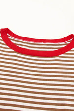 Load image into Gallery viewer, Fiery Red Contrast Trimmed Striped Drop Shoulder Sweater - Fashion Queen