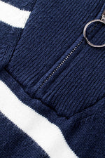 Load image into Gallery viewer, Blue Striped O-ring Zip Collared Loose Sweater Mini Dress - Fashion Queen - 17