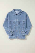 Load image into Gallery viewer, Light Blue Washed Oversize Pocketed Denim Jacket - Fashion Queen