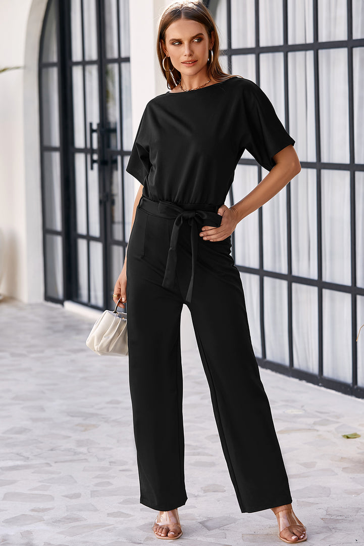 Blue Belted Wide Leg Jumpsuit