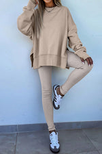 Load image into Gallery viewer, Jet Stream Solid Color Oversize Slit Sweatshirt Ribbed Leggings 2pcs Set