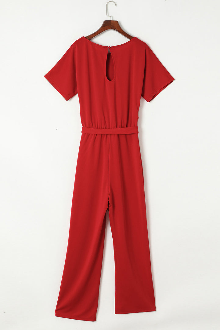 Blue Belted Wide Leg Jumpsuit
