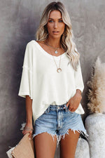 Load image into Gallery viewer, Black Waffle Knit Drop Shoulder Loose Top - Fashion Queen