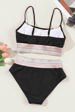 Load image into Gallery viewer, Black Striped Patchwork Spaghetti Strap High Waist Bikini Swimsuit - Fashion Queen