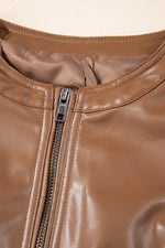 Load image into Gallery viewer, Black Solid Faux Leather Zipper Slim Fit Bomber Jacket - Fashion Queen