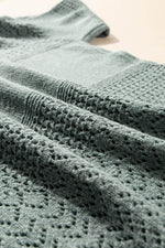 Load image into Gallery viewer, Black Eyelet Pattern Detail V Neck Drop Shoulder Sweater - Fashion Queen