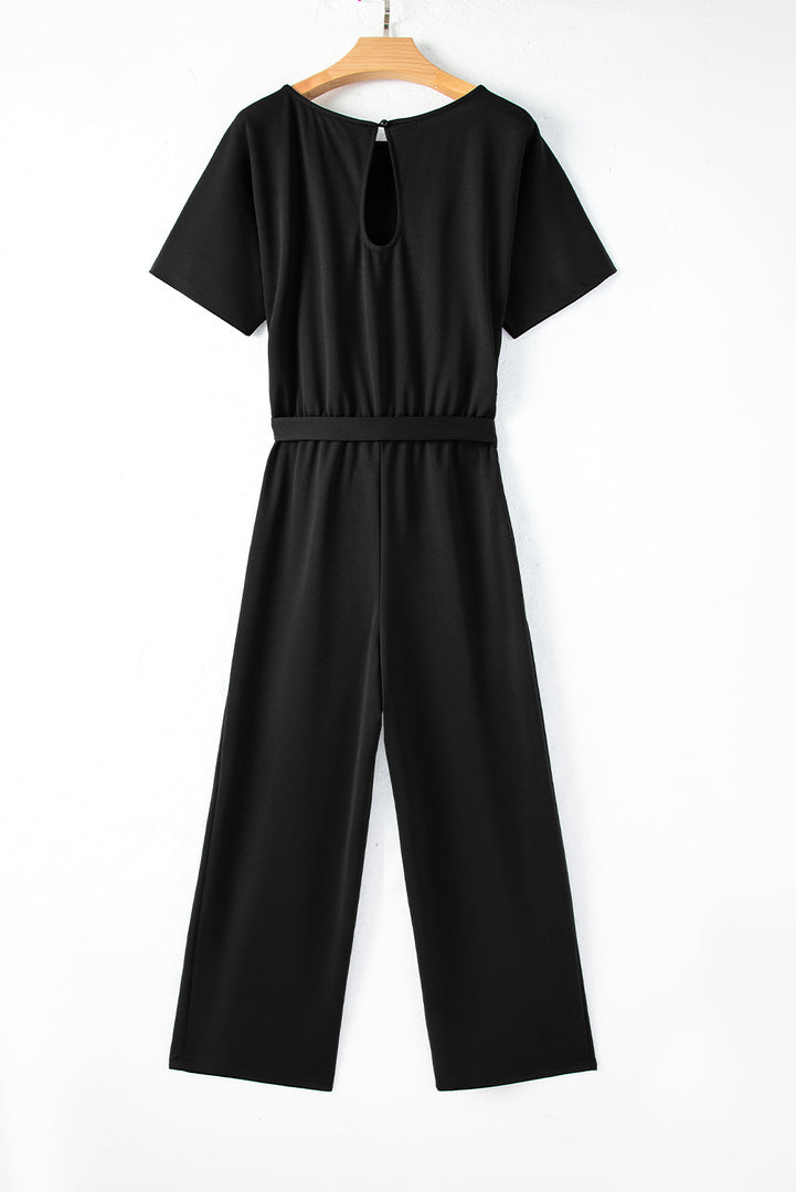 Blue Belted Wide Leg Jumpsuit