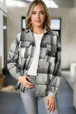 Load image into Gallery viewer, Brown Plaid Flap Pockets Shacket - Fashion Queen