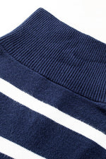 Load image into Gallery viewer, Blue Striped O-ring Zip Collared Loose Sweater Mini Dress - Fashion Queen - 16