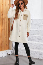 Load image into Gallery viewer, Blue Contrast Flap Pocket Single Breasted Teddy Coat - Fashion Queen