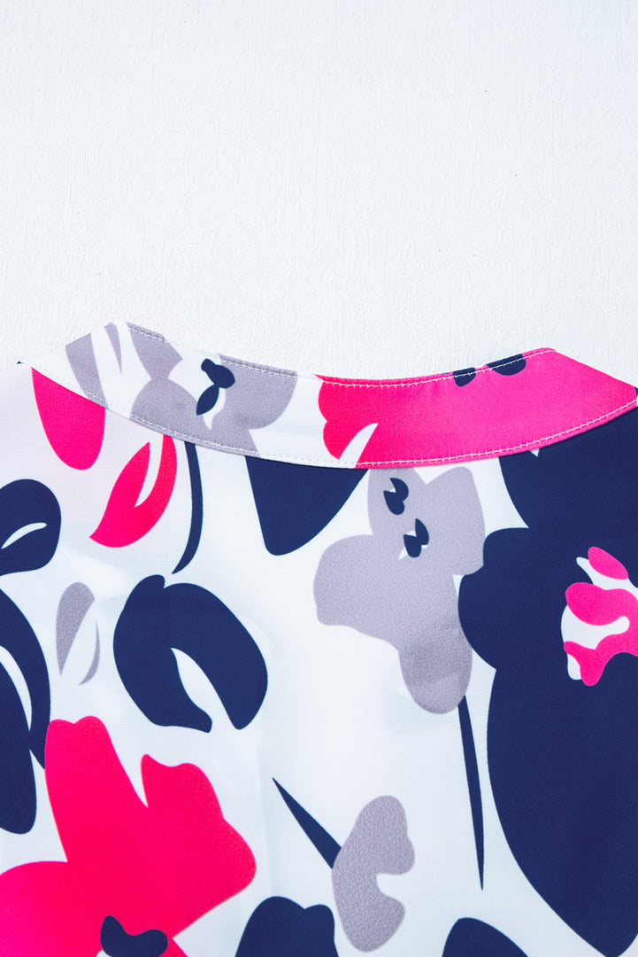 Fashion Floral Print Notched Neck Flutter Sleeve Mini Dress