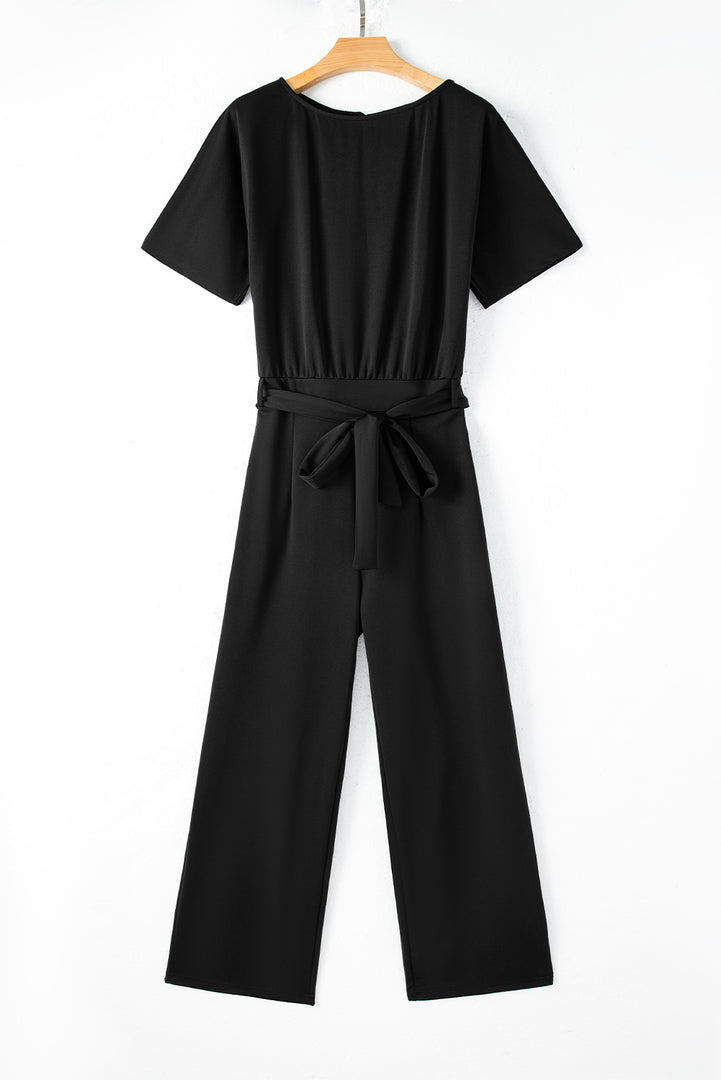 Blue Belted Wide Leg Jumpsuit