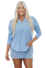 Load image into Gallery viewer, Myosotis Notched Neck Terry Raw Hem Long Sleeve Top