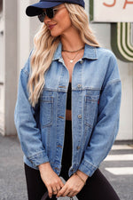 Load image into Gallery viewer, Light Blue Washed Oversize Pocketed Denim Jacket - Fashion Queen